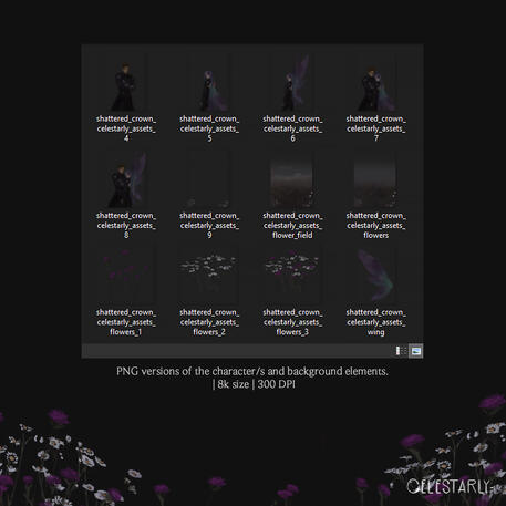 PNG versions of the character/s and background elements.